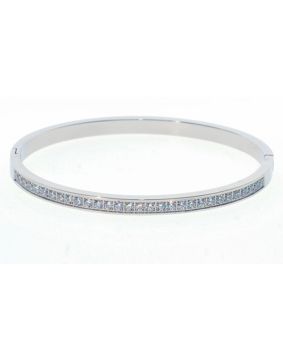 Bosie silverfärgad 2,6mm gångjärn bangle armband med zirkonia stenar ST1544ST-4,2