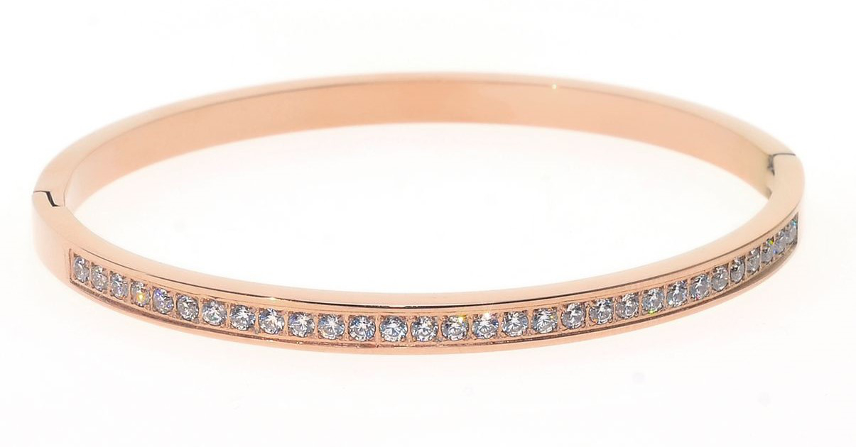 Bosie roseguldfärgat 2,6mm gångjärn bangle armband med zirkonia stenar ST1544ROSE-4,2