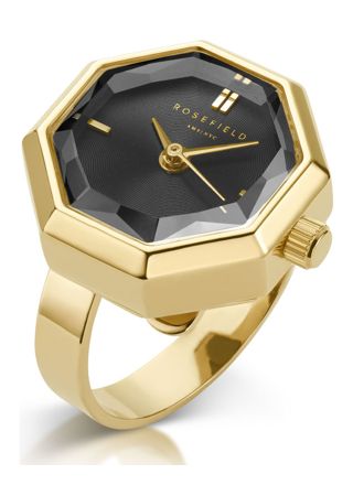 Rosefield The Studio Octagonal Watch Ring Black Gold SBGSG-O67