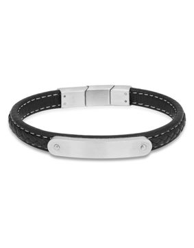 Ace of Spades svart armband med platta läder/stål SSLB-104