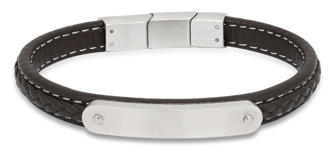 Ace of Spades brun armband med platta läder/stål SSLB-104