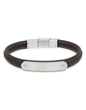 Ace of Spades brun armband med platta läder/stål SSLB-104