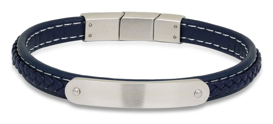 Ace of Spades blå armband med platta läder/stål SSLB-104