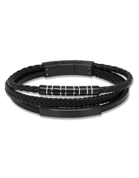 Ace of Spades svart armband med platta läder/stål SSLB-109B