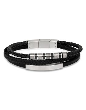 Ace of Spades svart armband med platta läder/stål SSLB-109