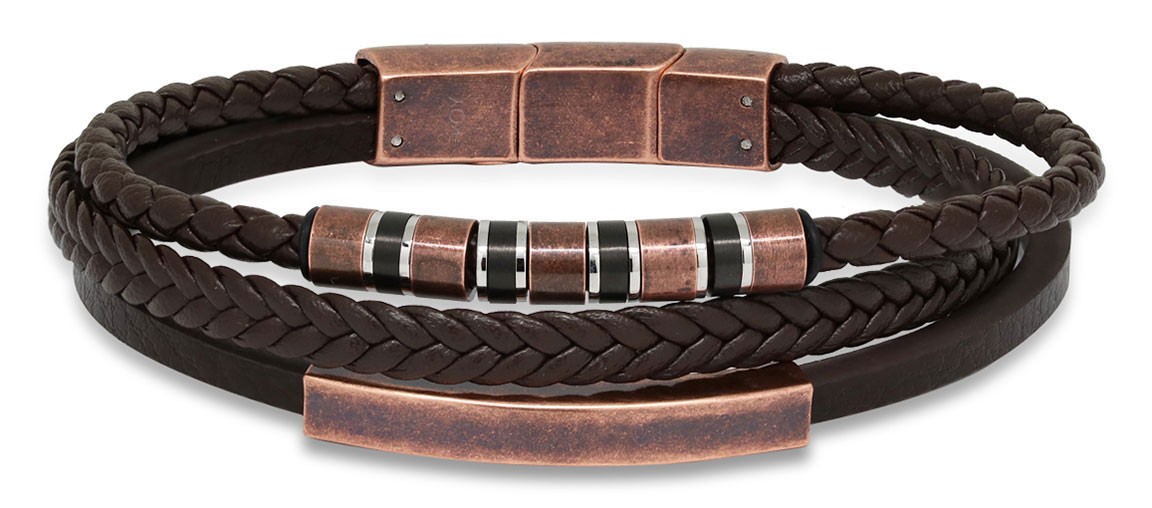 Ace of Spades brun armband med platta läder/stål SSLB-109RG