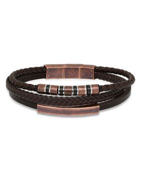 Ace of Spades brun armband med platta läder/stål SSLB-109RG