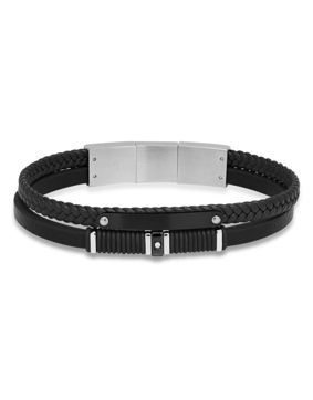 Ace of Spades svart armband med platta läder/stål SSLB-110