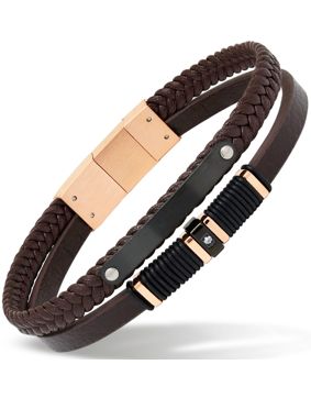 Ace of Spades brun armband med platta läder/stål SSLB-110RG