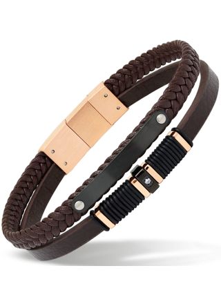 Ace of Spades brun armband med platta läder/stål SSLB-110RG