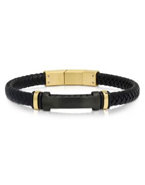 Ace of Spades svart armband med platta läder/stål SSLB-115GP