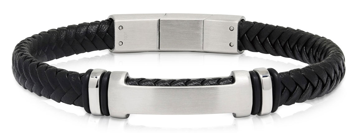 Ace of Spades svart armband med platta läder/stål SSLB-115