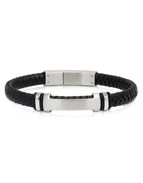 Ace of Spades svart armband med platta läder/stål SSLB-115