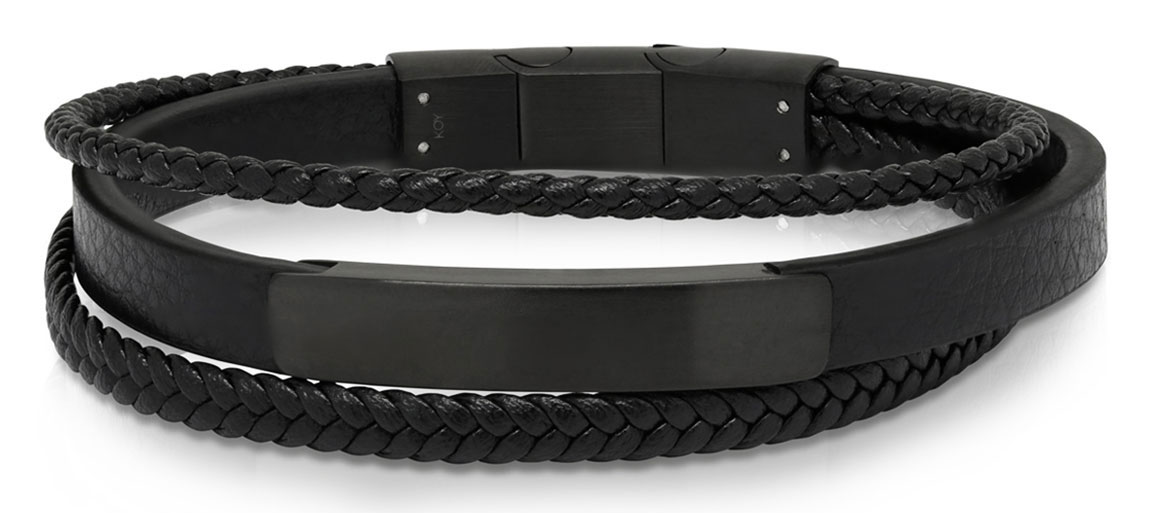 Ace of Spades svart armband med platta läder/stål SSLB-116B