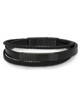 Ace of Spades svart armband med platta läder/stål SSLB-116B