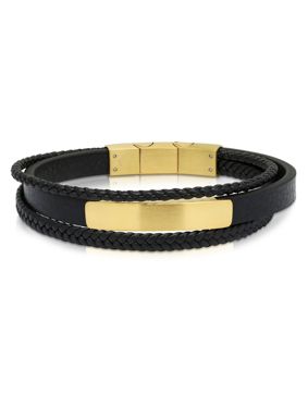 Ace of Spades svart armband med platta läder/stål SSLB-116GP