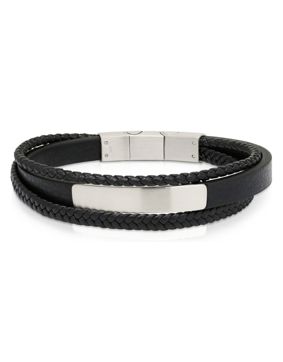 Ace of Spades svart armband med platta läder/stål SSLB-116