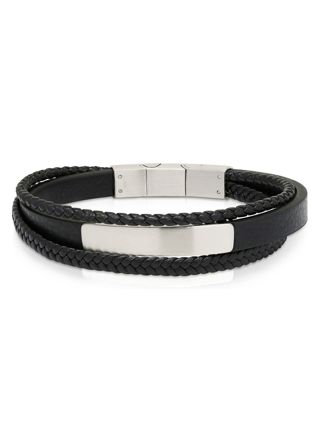 Ace of Spades svart armband med platta läder/stål SSLB-116