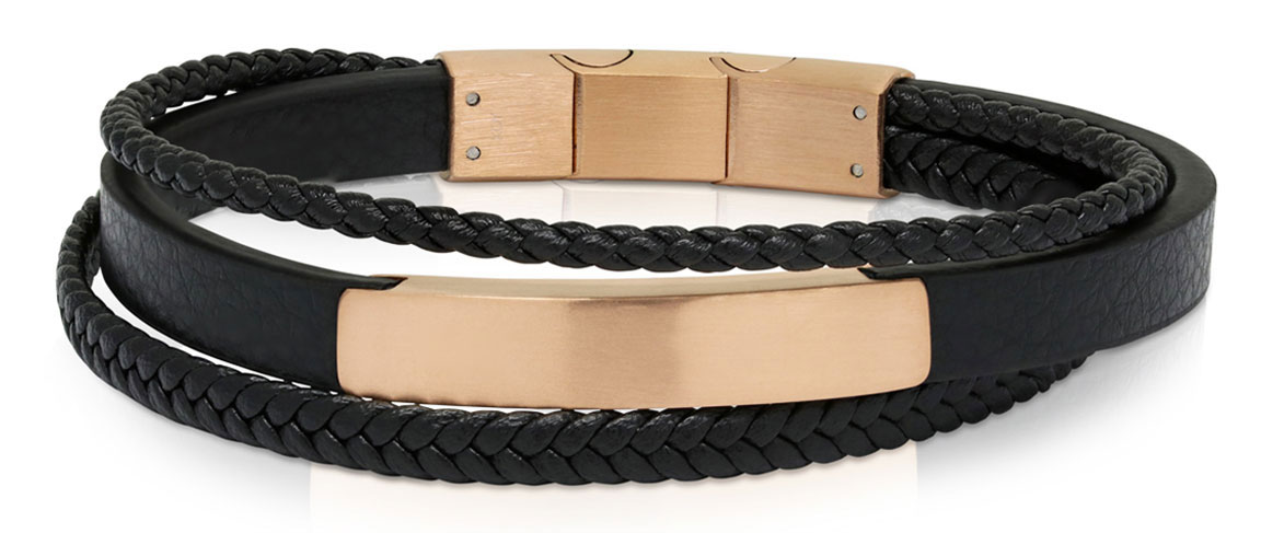 Ace of Spades svart armband med platta läder/stål SSLB-116RG