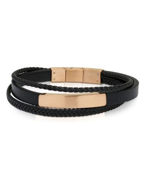 Ace of Spades svart armband med platta läder/stål SSLB-116RG