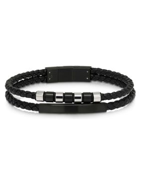 Ace of Spades svart armband med platta läder/stål SSLB-117B