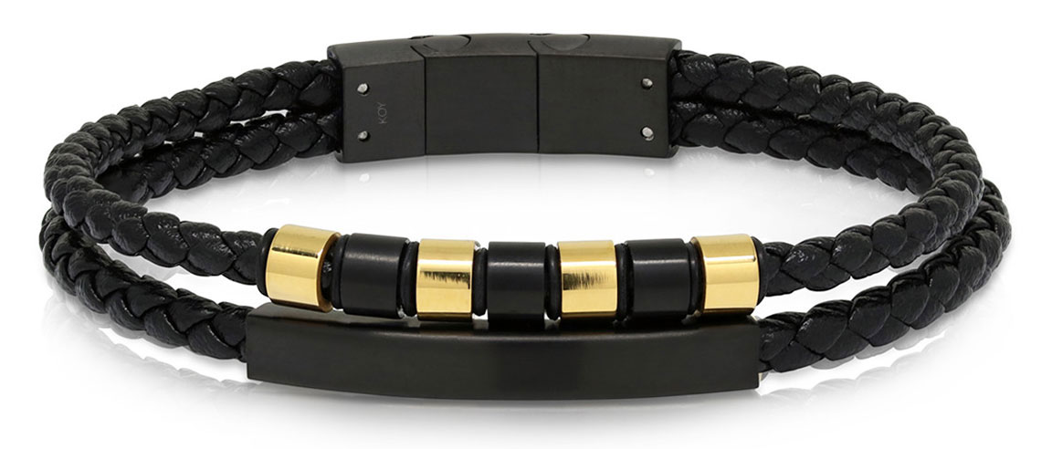 Ace of Spades svart armband med platta läder/stål SSLB-117GP