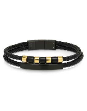 Ace of Spades svart armband med platta läder/stål SSLB-117GP