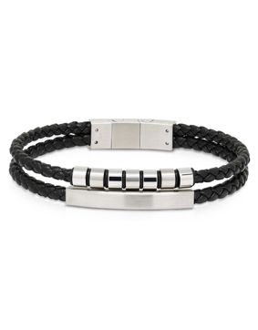 Ace of Spades svart armband med platta läder/stål SSLB-117