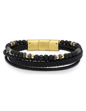Ace of Spades svart armband läder/lavasten/stål SSLB-118GP