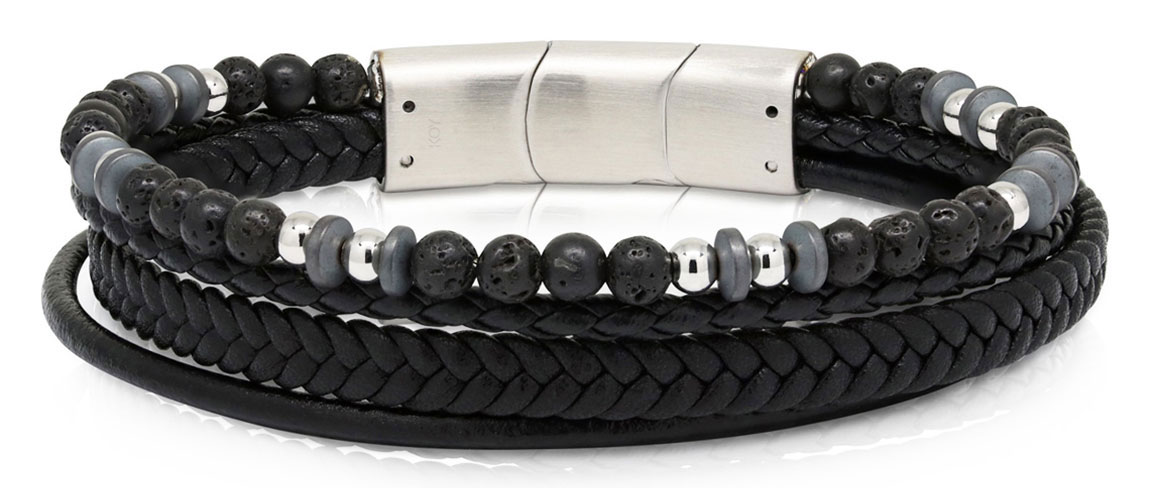 Ace of Spades svart armband läder/lavasten/stål SSLB-118