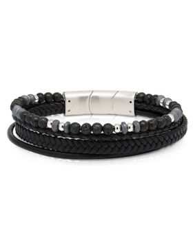 Ace of Spades svart armband läder/lavasten/stål SSLB-118