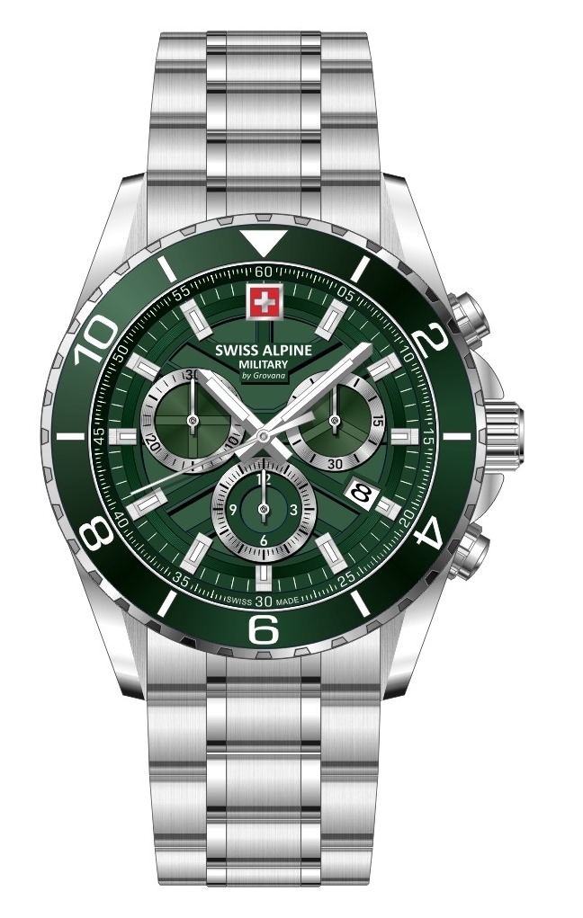 Swiss Alpine Military Sentinel Chronograph Silver Green 7073.9134