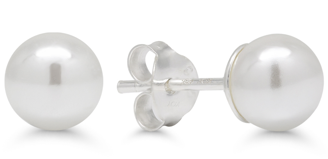 Silverörhängen rund 8mm vit pärla SYP-8mm-valk