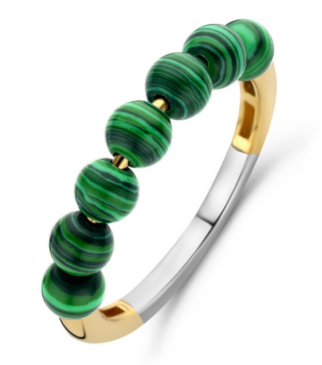 TI SENTO gold-plated silver malachite ring 12284MA/54