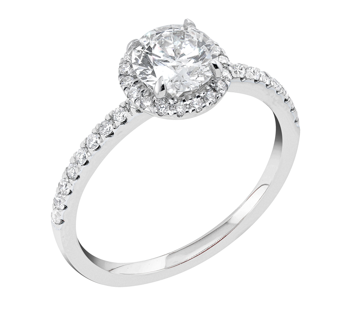 Midem Paris halo-diamantring 1,25ct vitguld
