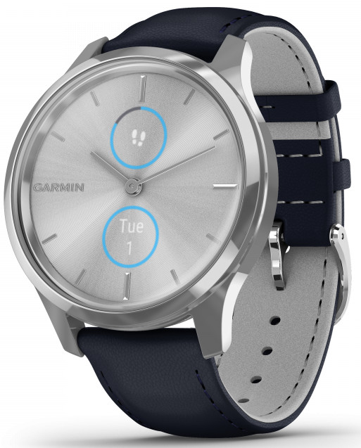 Garmin Vivomove Luxe Navy Leather and Silver hybrid smartklocka 010-02241-00