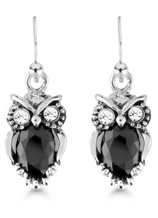 Hängande Silverörhängen uggla svart-klar zirkon WE-58490Zsvart