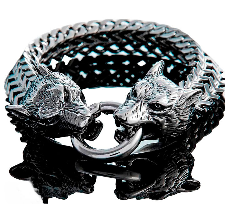 Northern Viking Jewelry NVJRA007 armband Steel Wolf Head