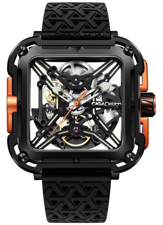 CIGA Design X Series Black Orange Automatic Skeleton X011-BLOG-W25BK