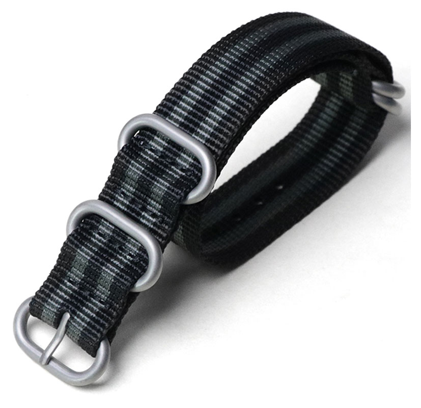 Tiera james Bond ZULU-armband - borstat silver spänne och ringar 26 mm