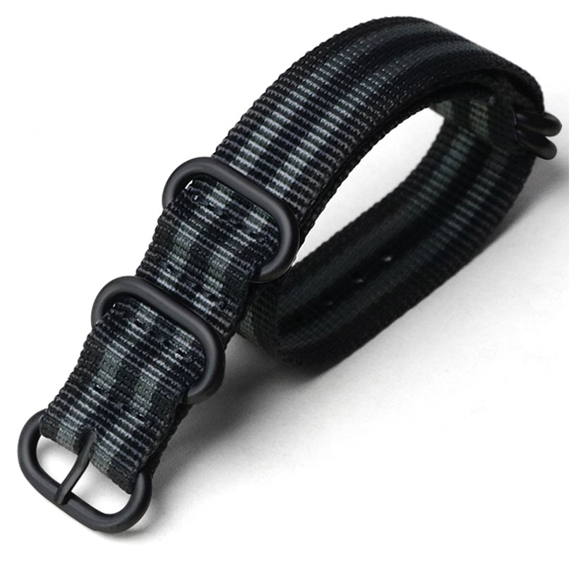 Tiera james Bond ZULU-armband - Svart PVD spänne och ringar 26 mm