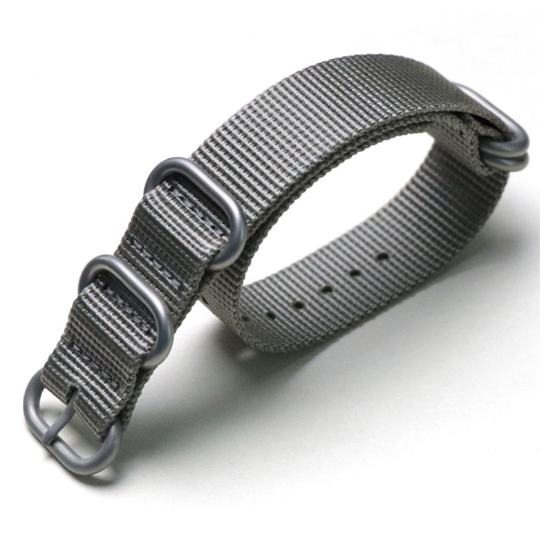 Tiera grått ZULU-armband - borstat silver spänne och ringar 22 mm