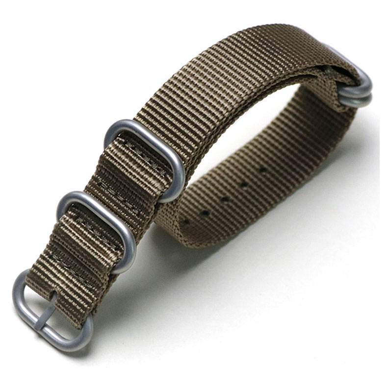 Tiera khaki ZULU-armband - borstat silver spänne och ringar 24 mm