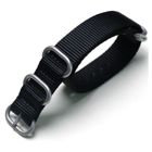 Tiera svart ZULU-armband - borstat silver spänne och ringar 20 mm