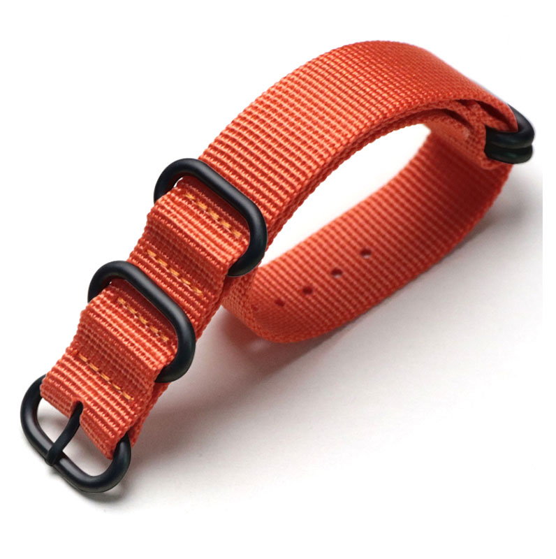 Tiera orange ZULU-armband - Svart PVD spänne och ringar