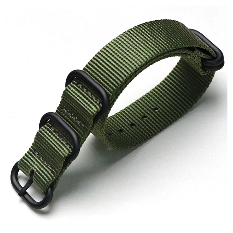 Tiera grönt ZULU-armband - Svart PVD spänne och ringar