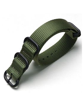 Tiera grönt ZULU-armband - Svart PVD spänne och ringar